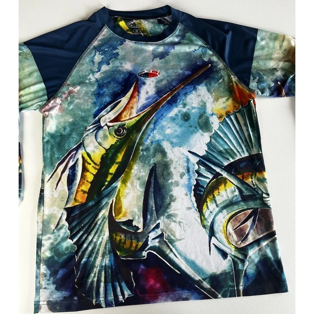 Mens Bluefin Performance Marlin Print‎ Long sleeve Pullover size M